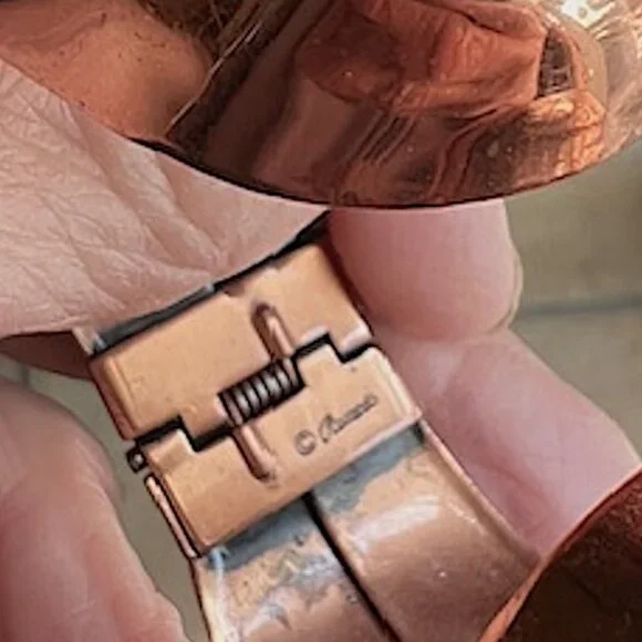 Vintage Mid Century Mod Renoir COPPER hinged Cuff Bracelet & Brooch Set - Picture 10 of 15